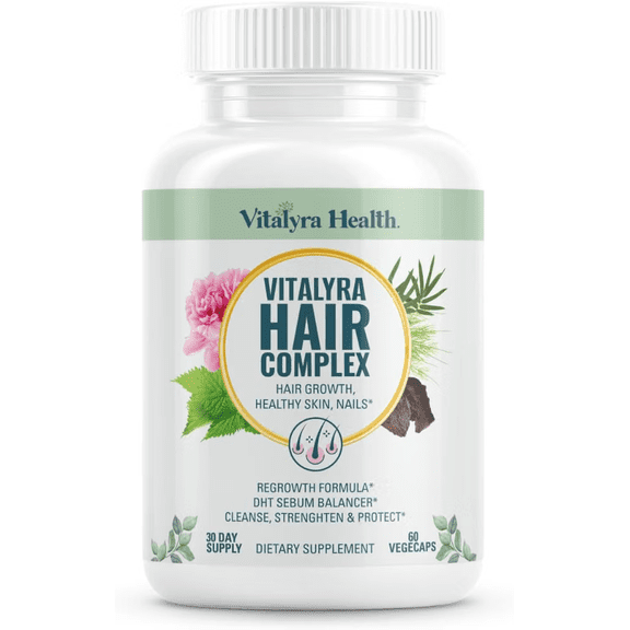 Vitalyra Nutritive Hair Complex – Biotin & Vitamin B Supplement for Healthy Hair, Skin & Nails – Hormone-Free, Gluten-Free – 60 Capsules