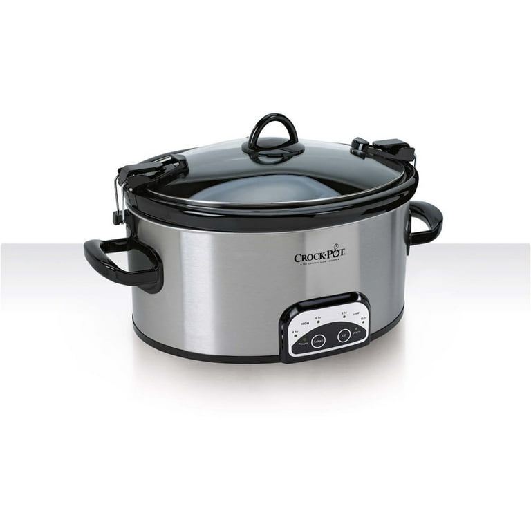 Crock-Pot SCCPVL610-S 6-Quart Programmable Cook and Carry Oval Slow Cooker,  Digital Timer, Stainless Steel