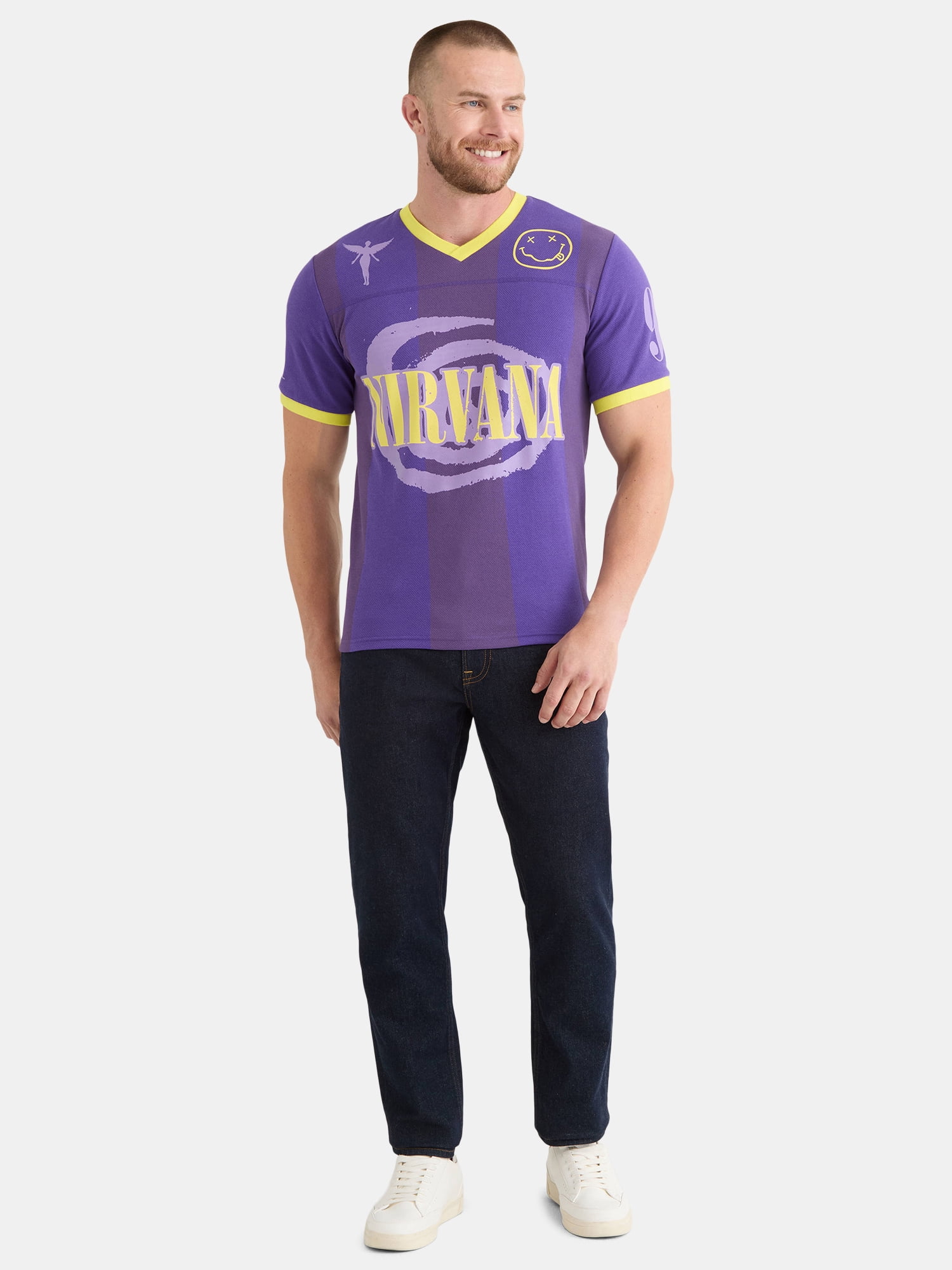 Nirvana Men’s and Big Men's Graphic Mesh Football Jersey Style Shirt, Sizes XS-3XL
