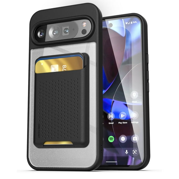 Encased Wallet Case for Google Pixel 9 / Pixel 9 Pro (6.3") with Magnetic Detachable Card Holder (Compatible with MagSafe) - Clear Black