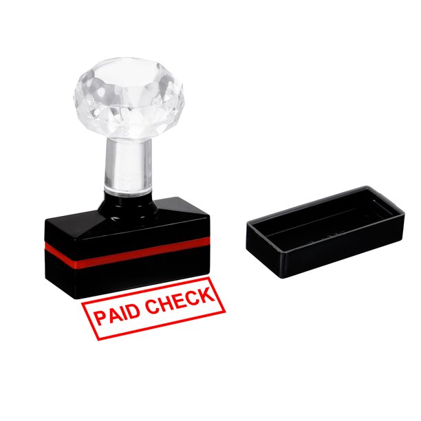 Sello de oficina autoentintado negro de plástico Uxcell con tinta roja, sello de mensaje preentintado 1.8'' x 0.8'' cheque pagado