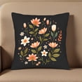 thumbnail image 5 of Elegant Floral Throw Pillow Covers Set of 2 - 18x18in Decorative Cushion Cases for Couch Bed Car - Black Background with Peach White & Green Flowers in Circular Design, 5 of 8