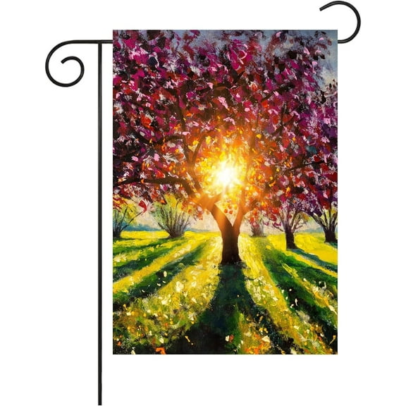 Oil Painting Sunny Landscape Garden Flag 12 x 18 Inch, Double Sided Outdoor Decorative Welcome Yard flags for Home House Lawn Patio