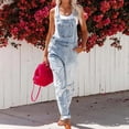 thumbnail image 2 of SAWOBUUN Women Ripped Denim Bib Overalls Casual Loose Fit Adjustable Strap Jeans Pants Jumpsuits, 2 of 7