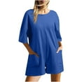 thumbnail image 5 of QATAINLAV Womens Oversized Tee Rompers Athletic Workout Reversible Overalls Back V Neck Casual Short Sleeve Onesie Romper with Pockets, Dark Blue, XXL, 5 of 10