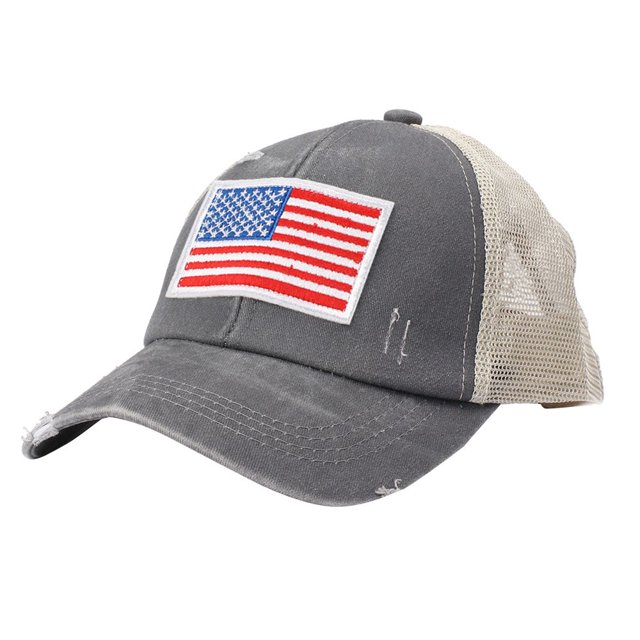 AMERTEER Unisex Casual Flag Embroidery Mesh Splice Hat Adjustable Washed Baseball Cap