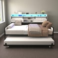 thumbnail image 2 of Tcbosik Twin Size Daybed with Trundle, Sofa Bed with Charging Station and LED Lights, Storage Shelf and Sliding Barn Door, Heavy Duty Metal Slats Support, No Box Spring Needed, Glossy White, 2 of 6