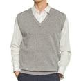 thumbnail image 2 of Fusipu Sleeveless Loose Warm Sweater Vest Men Solid Color V-neck Pullover Waistcoat for Daily Wear, 2 of 8