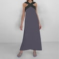 thumbnail image 2 of Summer Dresses Elegant Neckline Open Back Evening Solid Long Lengths Plus Size Dress Grey XL, 2 of 4