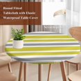 thumbnail image 5 of Yellow Gray Round Fitted Table Cover White Geometric Stripes Waterproof Table Cloth with Elastic Edge Wipeable Tablecloth for Picnic Camping Party Fits 45"-54" Diameter, 5 of 8