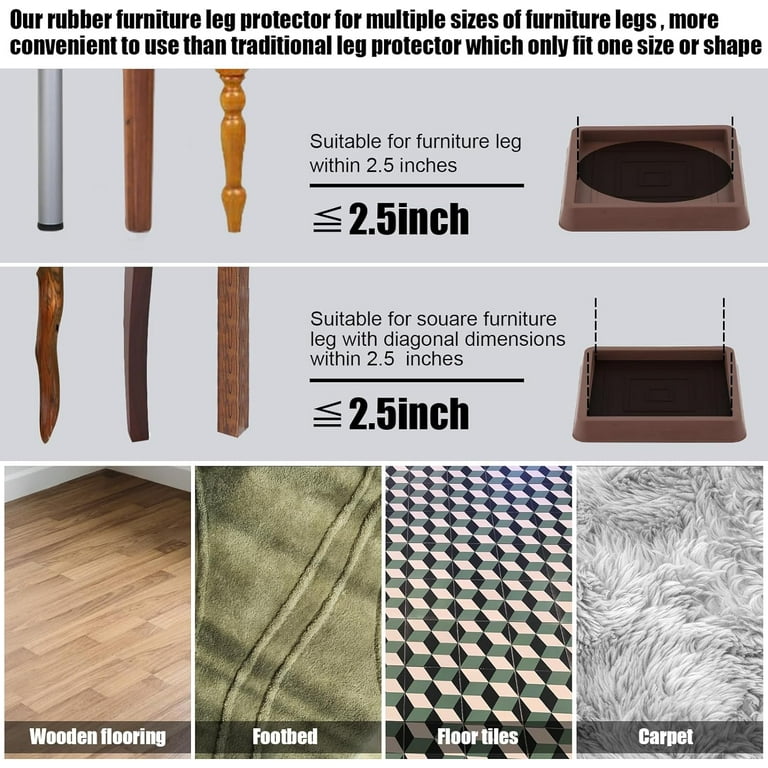 4pcs Furniture Cups 2.5inch Square Caster Cup Furniture Coasters Rubber Feet Chair Leg Caps Furniture Leg Protectors for Hardwood Floors Carpet Bed