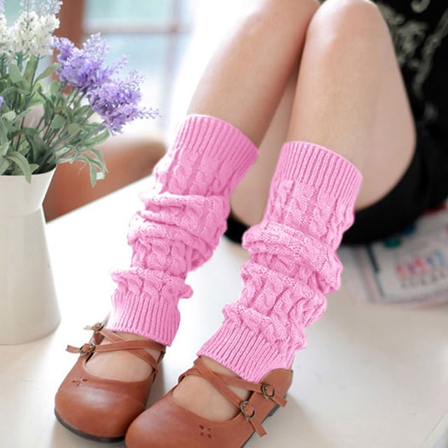 Chaussettes Roses Mode Femmes Hiver Chaudes Jambières Tricotées Crochet Longues Chaussettes