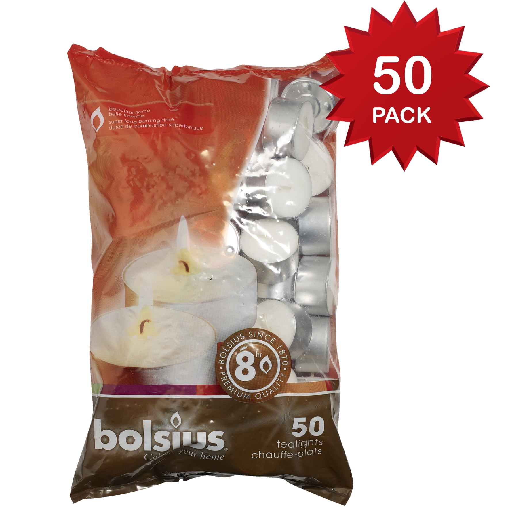 Bolsius 8 Hour Tea Lights White 50 Tealights In A Bag Bolsius 8 Hour Tea Lights White