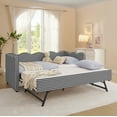 thumbnail image 2 of Cozy Gingham Daybed with Trundle Twin Size Sofa Bed No Box Spring Needed, with USB Port and Adorable Wave Shaped, Linen Fabric, Black, 2 of 9