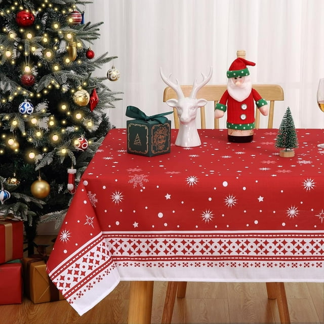 Christmas Tablecloth for Rectangle Tables 60x102, Red Snowflake Christmas Table Cloth Washable Xmas Decorative Table Cover for Holiday Party Kitchen Dining Room Indoor Outdoor