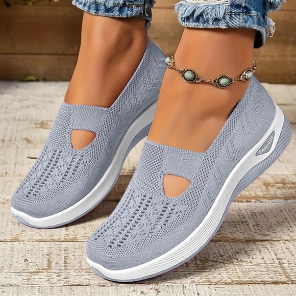 Willtoo Women's Woven Orthopedic Breathable Soft Shoes, Memory Foam Go Walk Slip on Shoes, Hands Free Slip in Sneakers Arch Support Gray 8 Wide