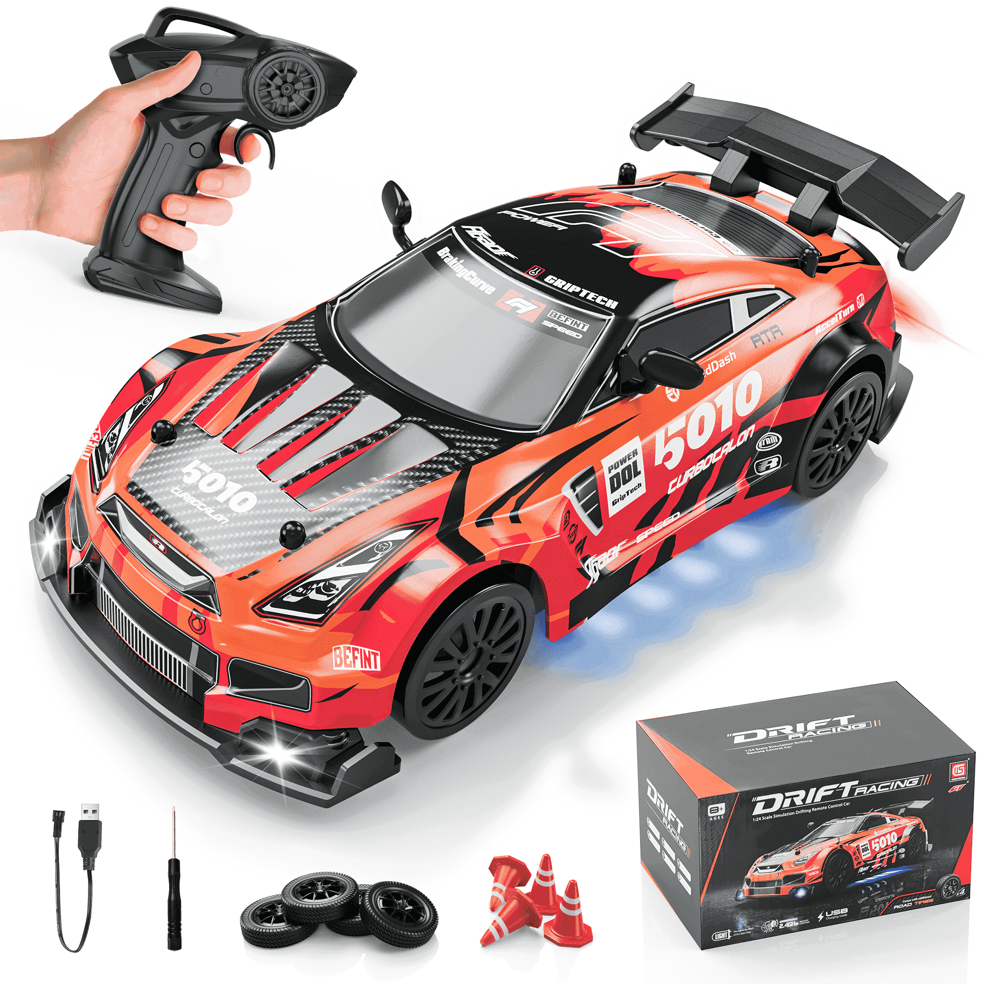 UUGEE RC Cars Toys for 8-11 Year Old Boys, 2.4GHz 4WD High Speed Remote Control Drift Car with Lights, Christmas Birthday Gifts for 6 10 12 Kids