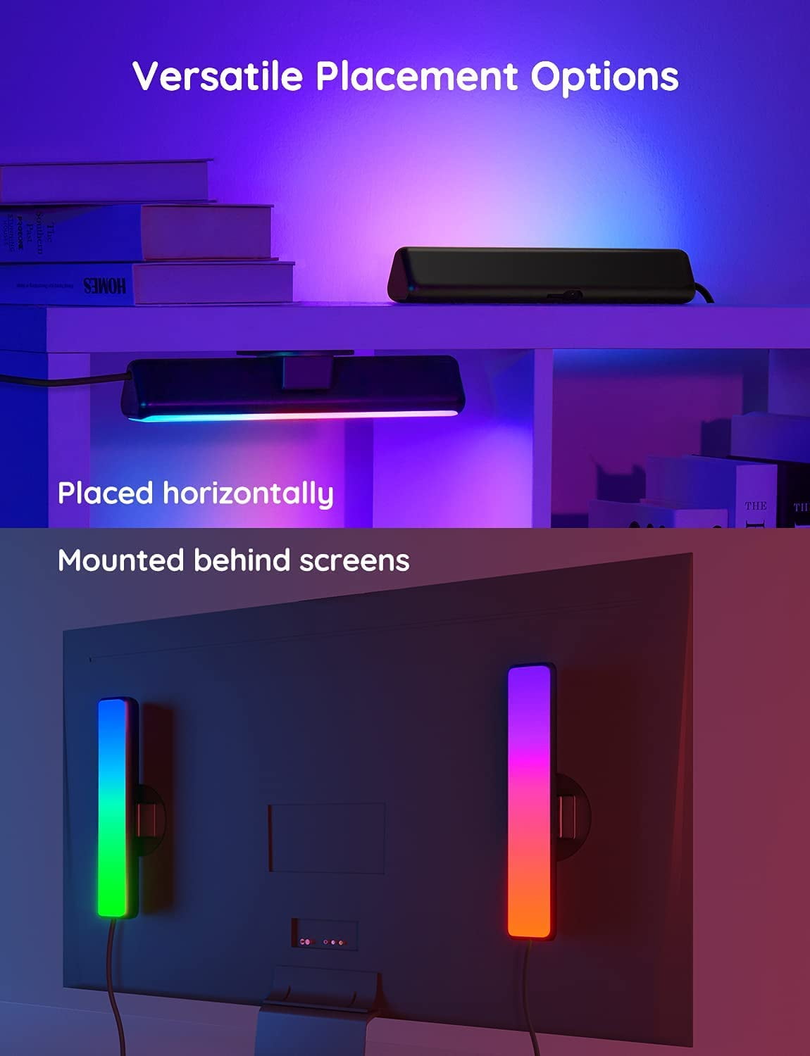 Govee Smart Led Light Bars  Work With Alexa And Assistant Rgbicww Wifi Tv Backlights Scene Music Modes For Gaming Pc Room Decoration Black