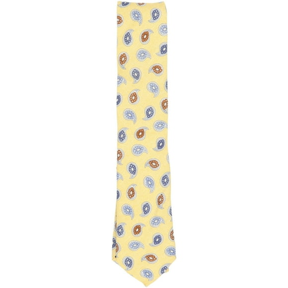 Altea Milano Men's Yellow / Blue Orange White Silk and Linen Paisley Necktie - One Size