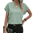 thumbnail image 2 of Giftesty Blouses for Women Dressy Casual Clearance Women's Casual Printed Color Short-Sleeved Button V-Neck Top Blouse, 2 of 6