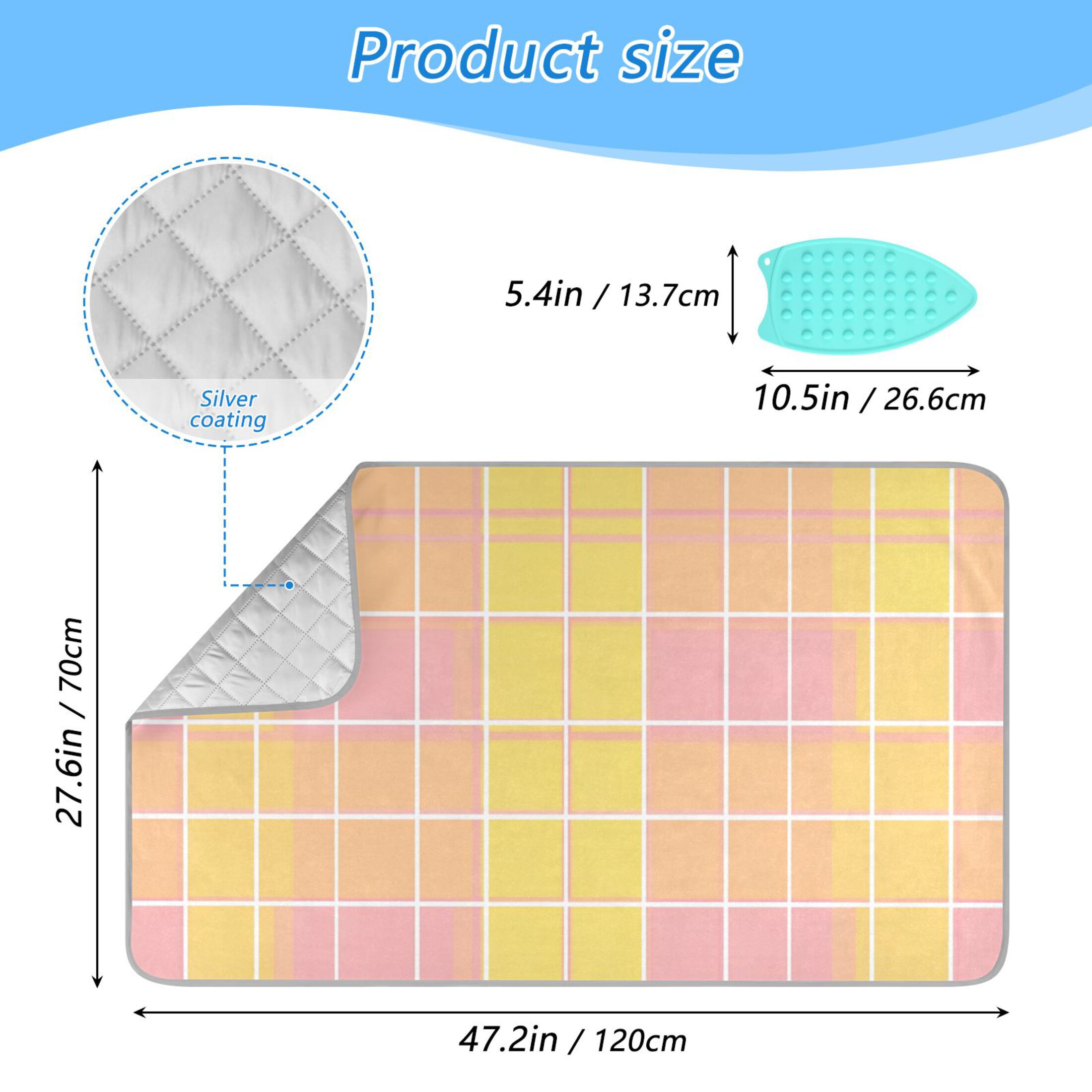Yellow and Pinkish Plaids Ironing Mat Blanket Portable Travel Ironing Pad Heat Resistant Pad 47.2" x 27.6”