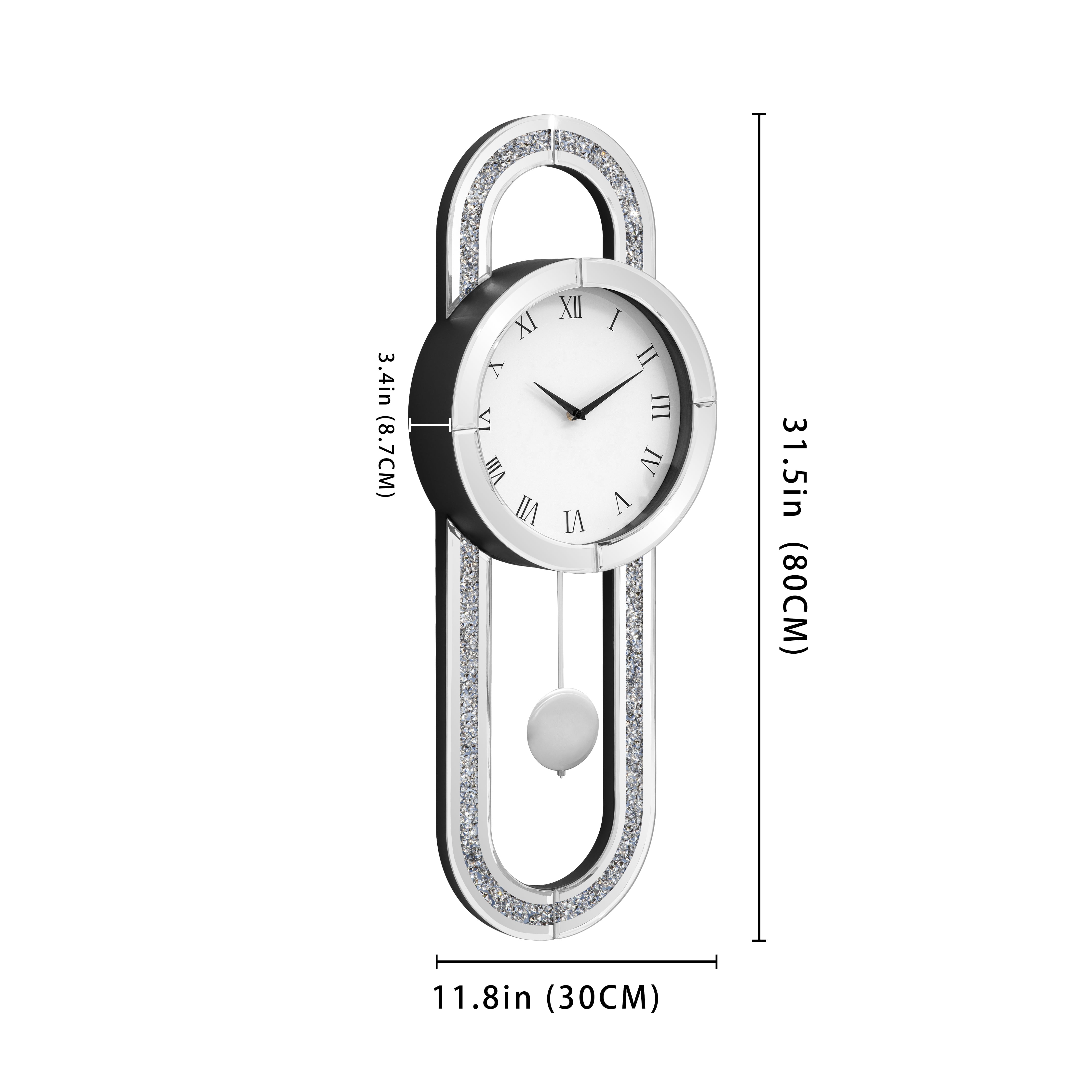 SHYFOY Oval Glass Wall Clock Crushed Diamond Inlay Oversized Clocks for Home Decor