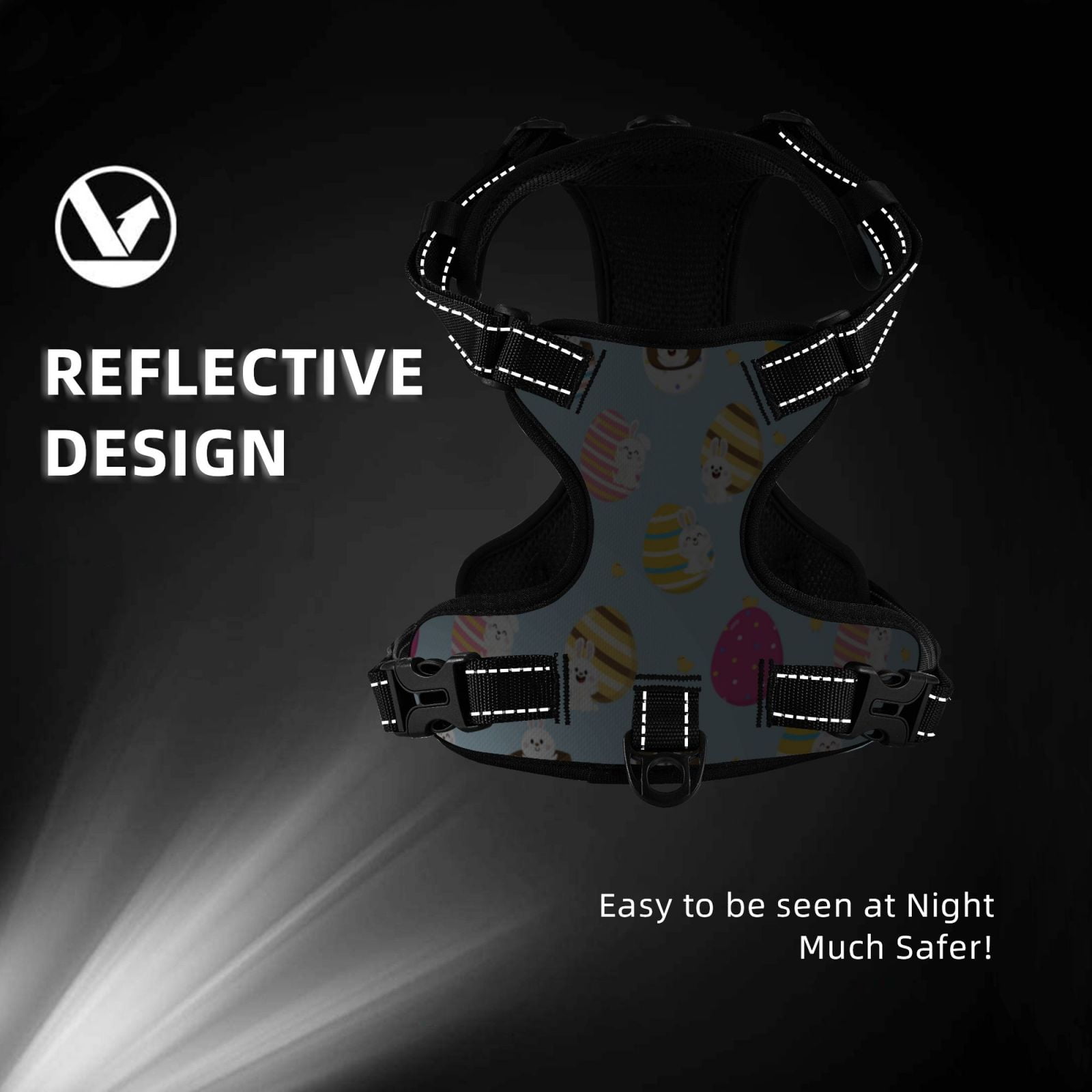 Kdxio Happy Easter Print No Pull Dog Harness Adjustable Reflective Oxford Easy Control Medium Large Dog Harness for Training and Everyday-Medium