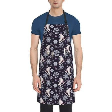 

Qekee Elegant ice skates snowflakes A Print Waterproof Apron with Pockets Adjustable Cooking Aprons Kitchen Bib for Baking Household Cleaning