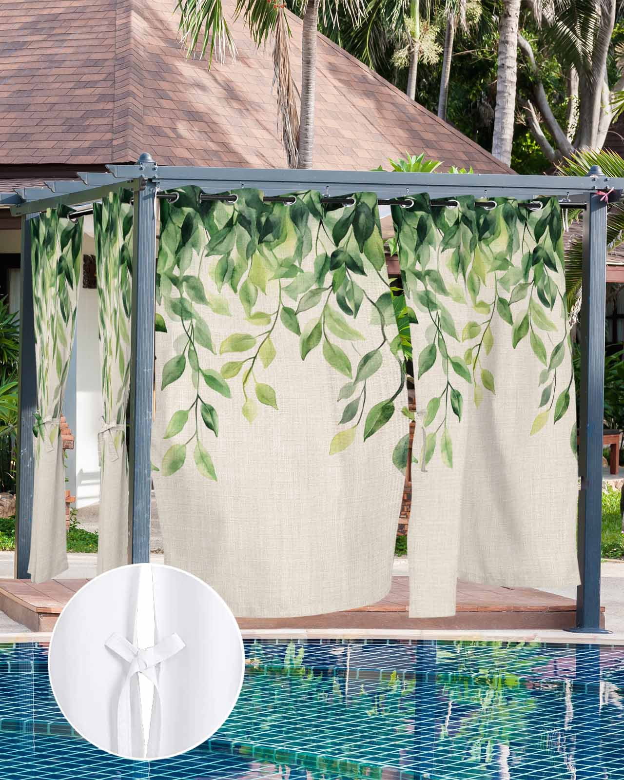 nqOlkjepod Outdoor Curtains for Patio Waterproof, Eucalyptus Leaves Outdoor Privacy Panels Grommet, Vintage Spring Leaves Aesthetic Blackout Outside Curtains for Porch/Cabana 54"x95", 1 Panel