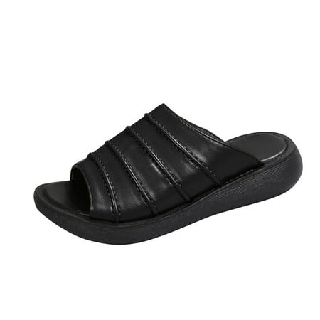 

slipper for Women Fashion Spring And Summer Women Slippers Thick Bottom Fish Mouth Solid Color Casual And Comfortable PU Dress Sandals for Women Black