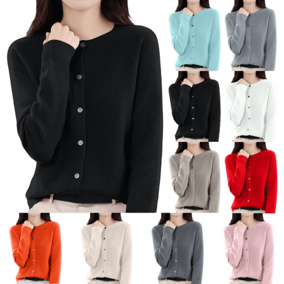 Cardigan Sweaters for Women Button Down Cardigans Open Front Crew Neck Knit Sweaters Trendy Dressy Knitwear OIOLOYJM Black 2XL