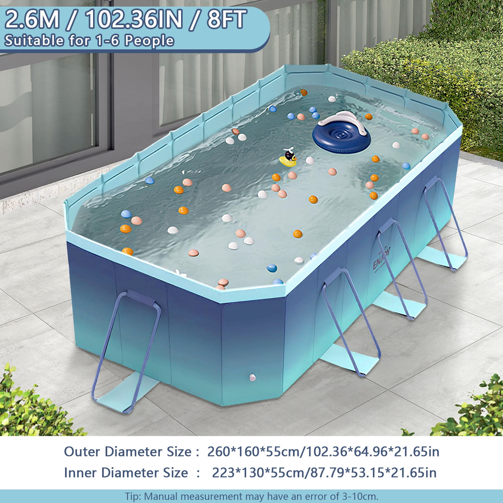 StarZe Foldable Pool for Kids and Adults,Non Inflatable Above Ground Outdoor Swimming Pool, Green, 101" x 66" x 20".