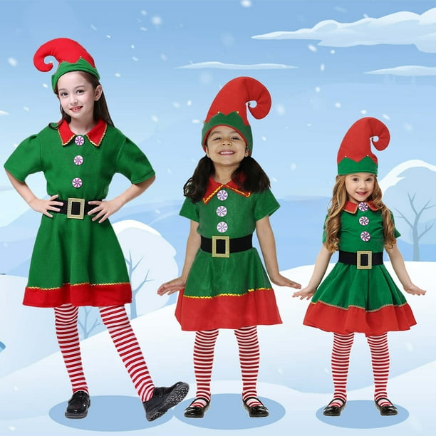Disfraz De Duende Navideño Para Niña Y Niño – Set Completo Con Gorro, Falda, Cinturón Y Calcetines, Traje De Ayudante De Papá Noel Para Navidad, Cosplay Y Día De San Patricio