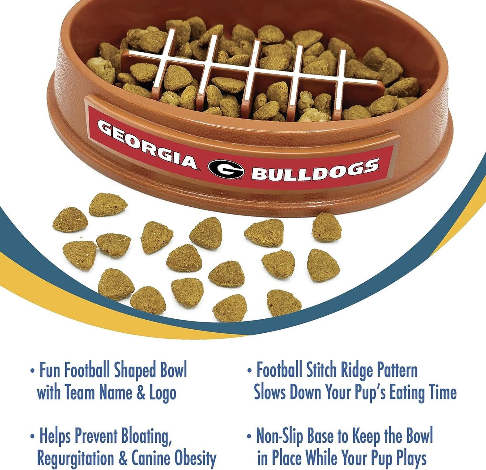 Pets First NCAA Georgia Bulldogs Super-Bowl Slow Feeder Bowl for Dogs and Cats with Non-Slip Mat