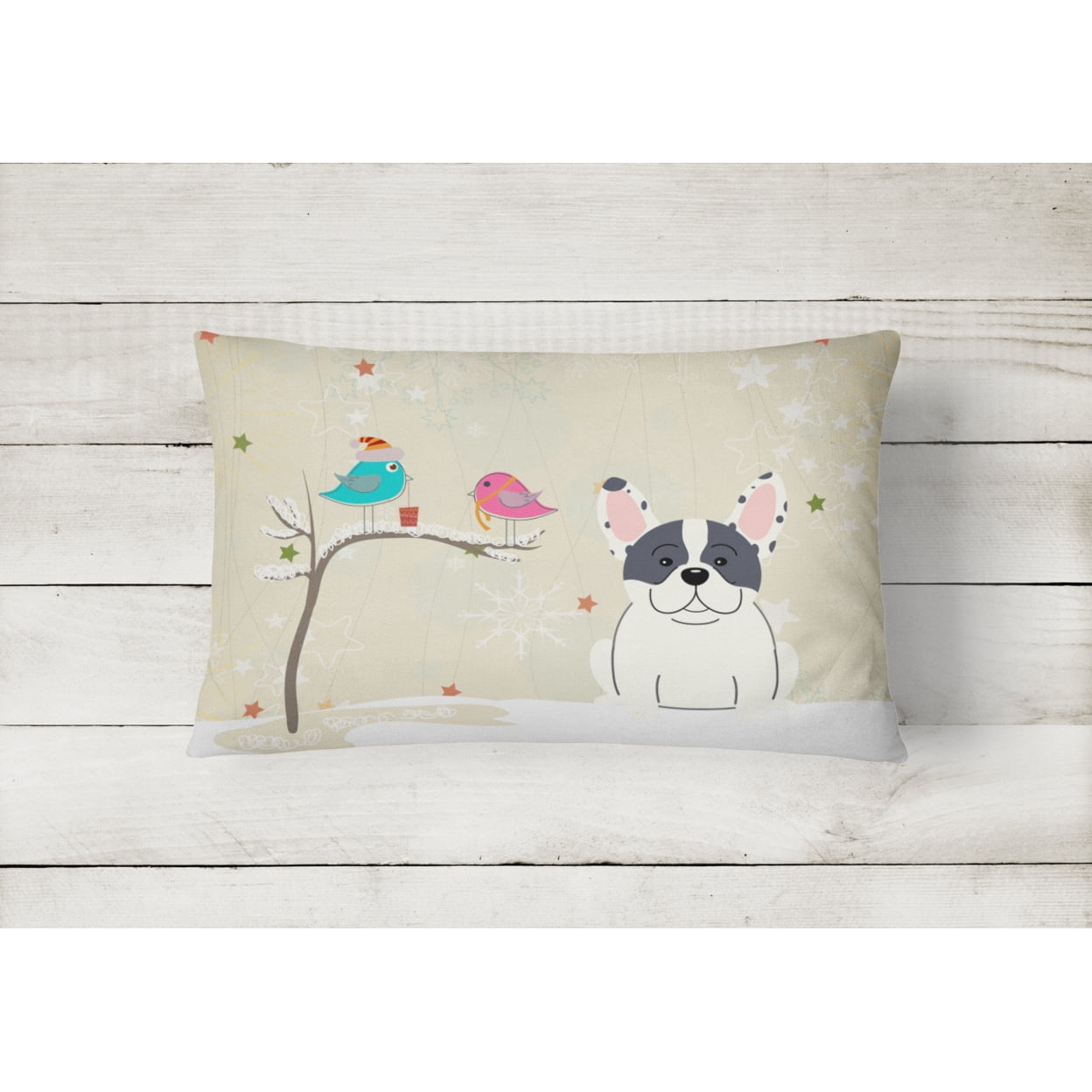 Carolines Treasures BB2483PW1216 Christmas Presents between Friends French Bulldog - Piebald Canvas Fabric Decorative