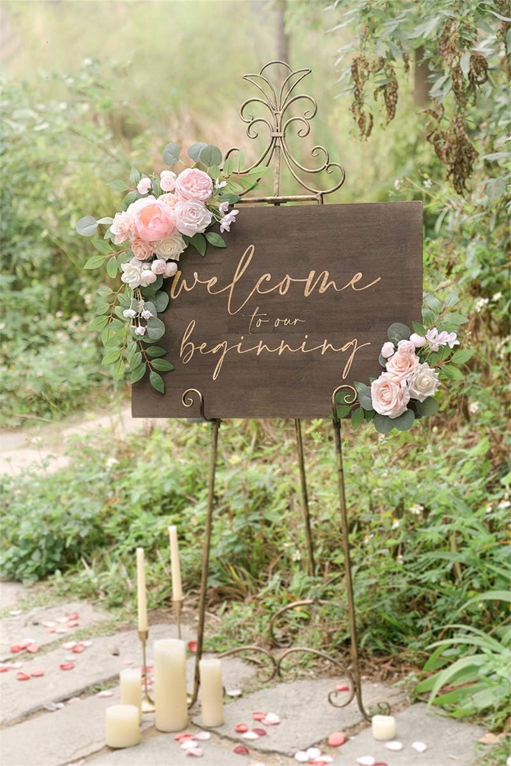 NOGIS Faux Flower Swag Set of 2 for Wedding Welcome Signs Floral Decorations and Wedding Reception Ceremony Signs (Pink)