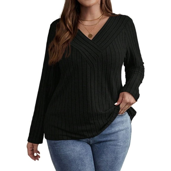 Cogild Plus Size Sweaters for Women's Fall and Winter Knitted Ribbed Plus Sweaters for Ladies Oversized Long Sleeves Shirts for Womens Cozy Elegance and Versatile Style