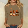 thumbnail image 1 of Leodye T-Shirts à Manches 3/4 pour Femmes d'Halloween à Col Rond, Automne, Haut Graphique Amusant d'Halloween à Manches Longues, Kaki 4(S), 1 of 4