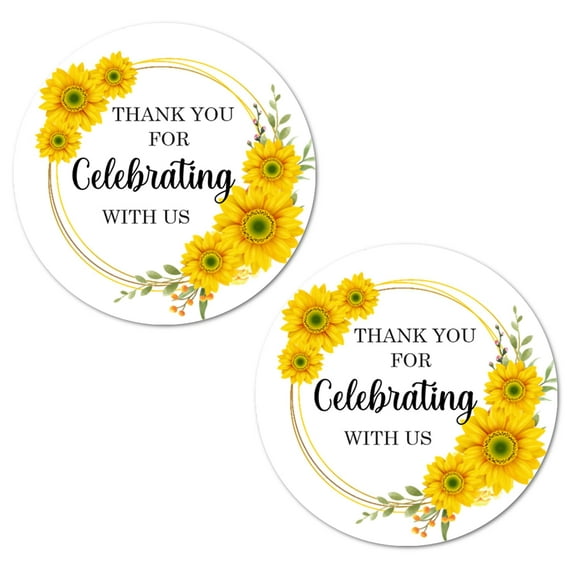 40 Sunflower Thank You For Celebrating With Us Stickers, 2 Inch Big Round Glossy Labels, Great For Weddings, Bridal Shower, Engagement Party, Party Favors Décor, Tags, Supplies. Made in USA.