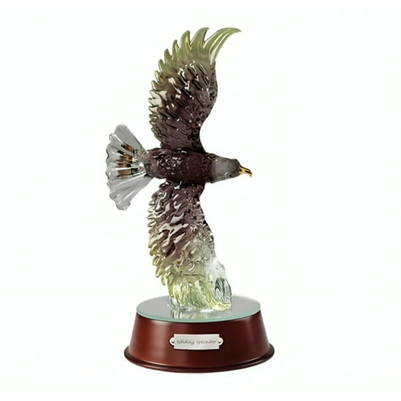 The Bradford Exchange Majestic Reflections Art Glass Eagle Sculpture Issue #3: 'Gliding Splendor' Handcrafted Illuminated Masterpiece with Golden Accents & Mirror BaseLimited Edition 9-inches