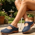 thumbnail image 4 of hoksml Women Round Toe Cutout Mule Clogs, Buckle Ankle Strap Slip On Low Wedge Casual Shoes, 4 of 5
