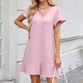 thumbnail image 4 of hotojiny Robes Chemises pour Femmes Décontractées à Volants Manches Courtes Col en V Mini-Robe Unie Tunique Boutonnée avec Ceinture Robes de Printemps, 4 of 7