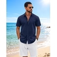 thumbnail image 5 of COOFANDY Men's Button Down Shirt Short Sleeve Casual Summer Beach Cotton Linen Wedding Shirts, 5 of 6