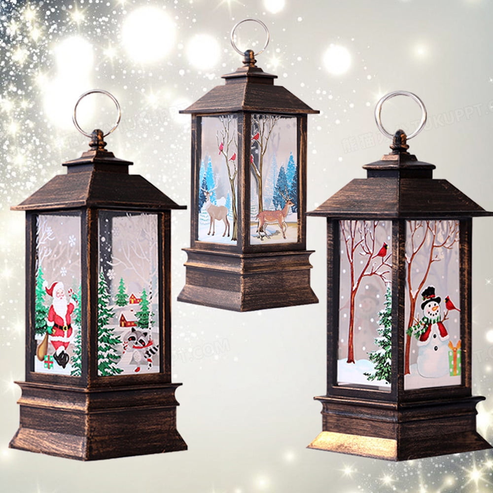 Christmas Lantern Glittering Decorative Vintage Style Flickering