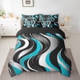 thumbnail image 2 of Manfei Cyan Stripes Bedding Comforter Set 7pcs for Adult, Abstract Ombre Queen Bedding Sets, Chic Geometric Reversible Queen Sheet Sets, Super Cozy Room Decor, 2 of 7