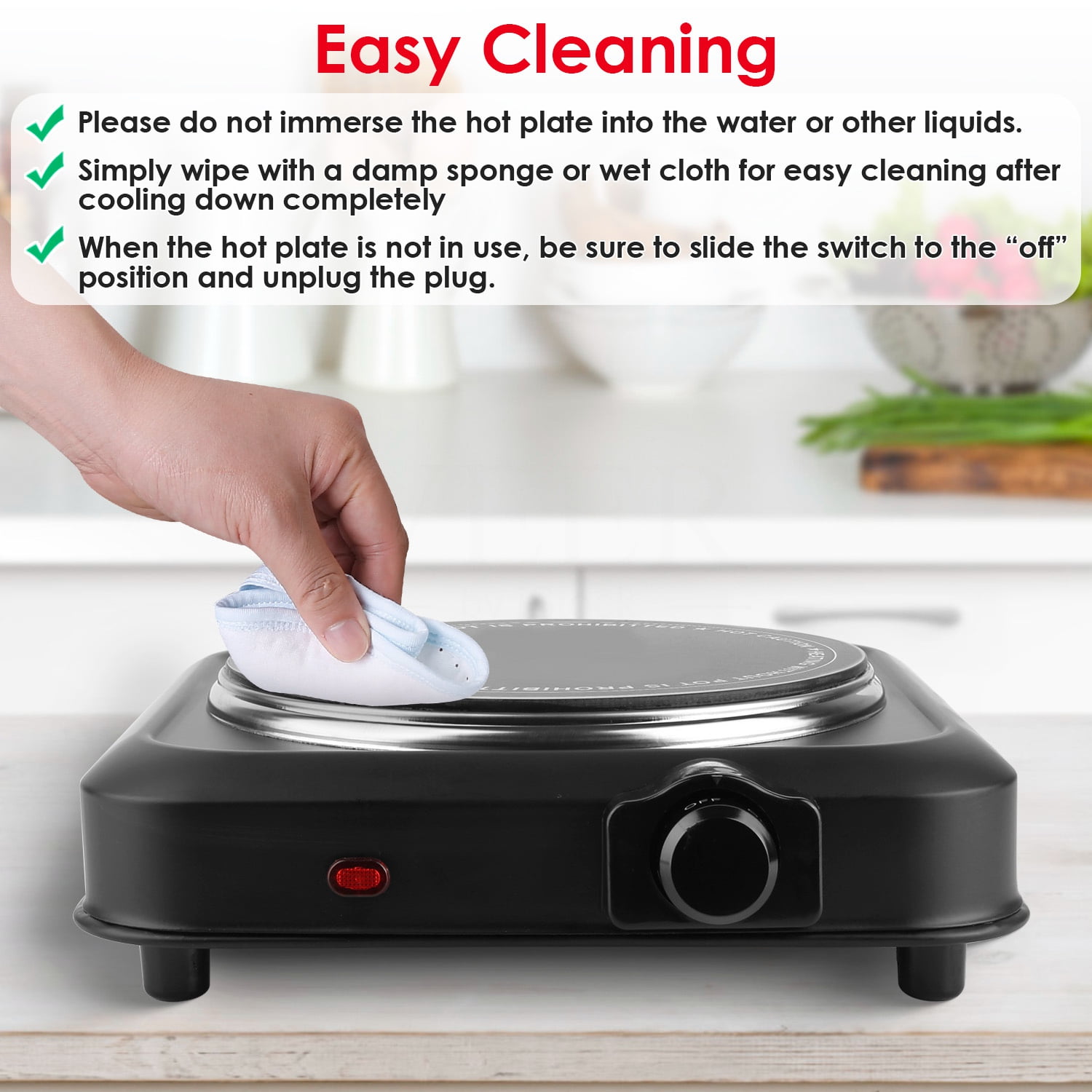 Moclever 1000W Electric Hot Plate, Electric Infrared Single Burner Portable Countertop Burner with 7.5” Glass Cooktop Stepless, Black
