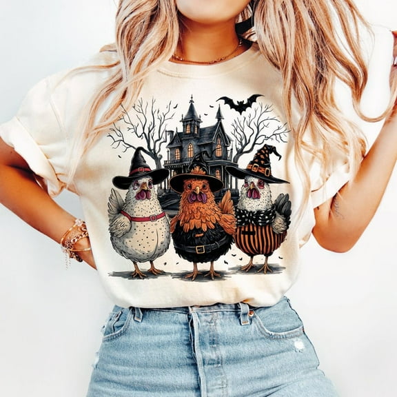 Halloween T-shirt, Spooky Chickens T-shirt, Autumn T-shirt, Fall Shirt, Pumpkin Shirt, Witch TH050633
