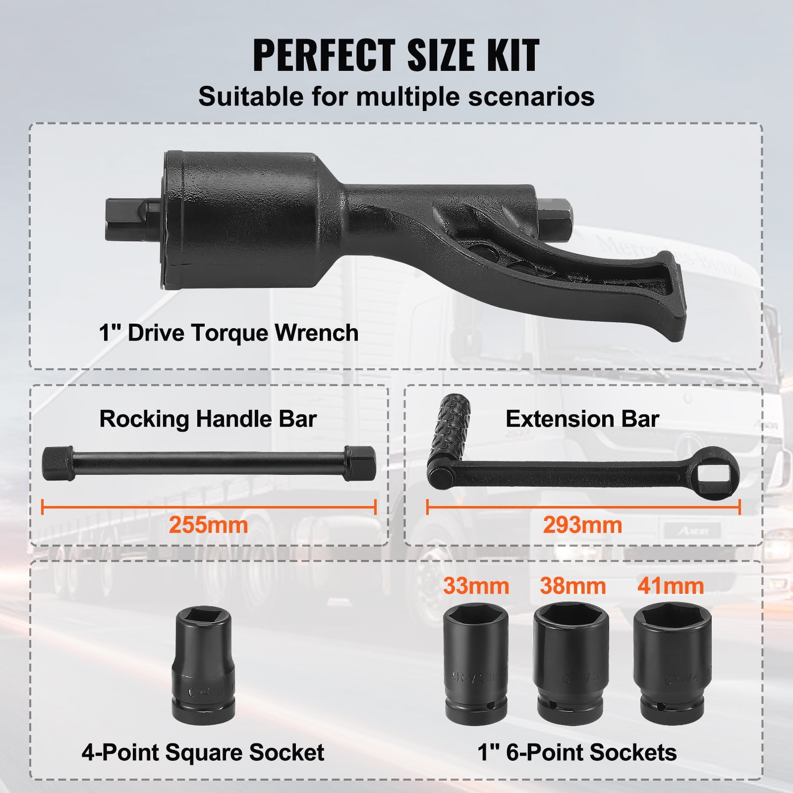 KFFKFF Torque Wrench, 1" Drive Heavy Duty Torque Multiplier Wrench with 4 Sockets (21-41mm), Drive Lug Nut Wrench/Multiplier Heavy Duty Torque Multiplier Wrench Set, 1:64 6,800N.m Lug Nut Remover