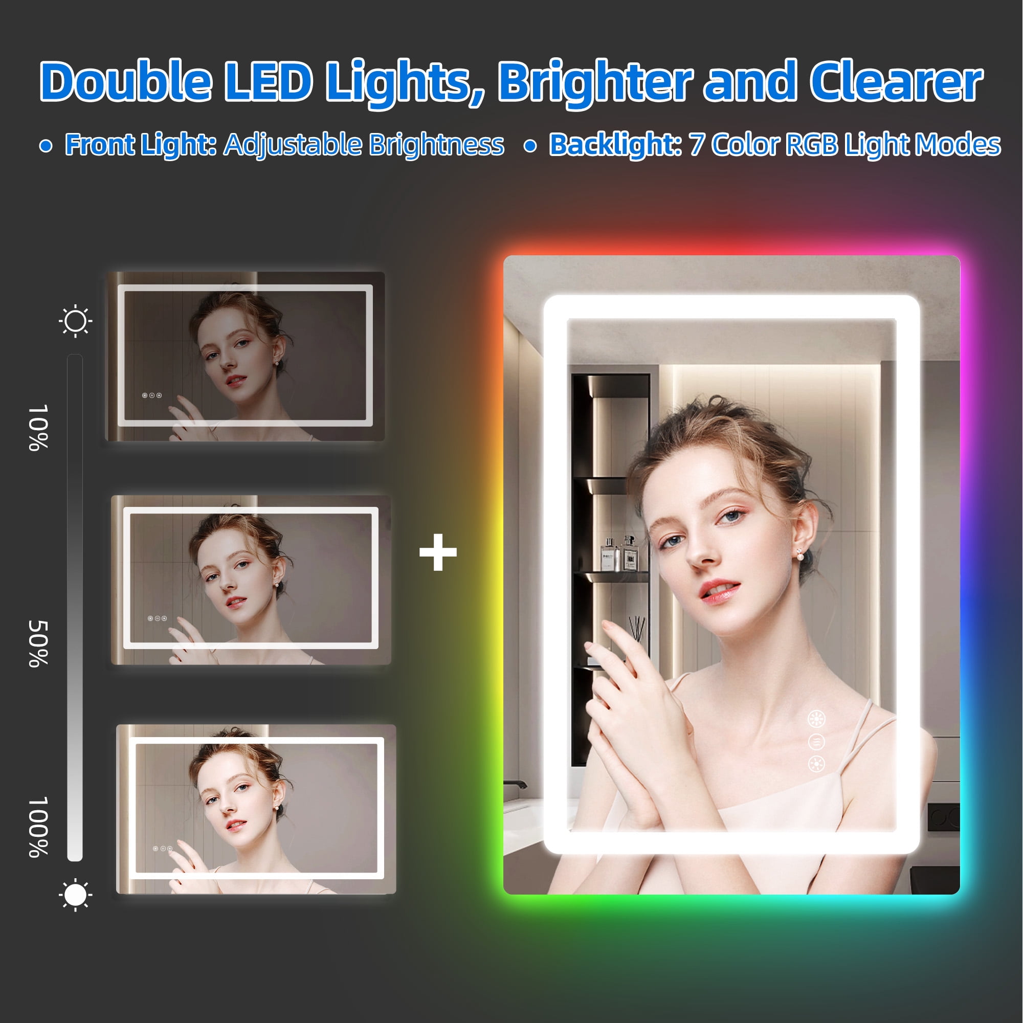 Dextrus 32 x 24 RGB LED Anti-Fog Bathroom Mirror With Dimmable Lighting