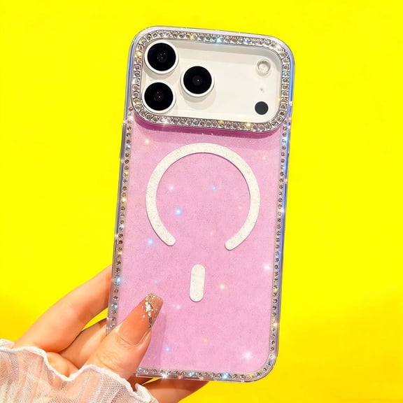 Magnetic For iPhone 17 Pro Max Phone Case,Compatible with Mag-Safe,Luxury Bling Diamond Frame Camera Ring Design,Glitter Sparkly Cute For Women Girls,Shockproof Anti-fall Phone Case,F